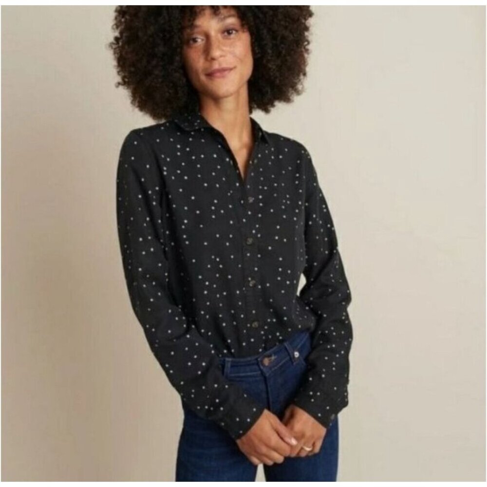 Marine‎ Layer Sahara LS Starry Print Long Sleeve Black Shirt Relaxed Fit Large